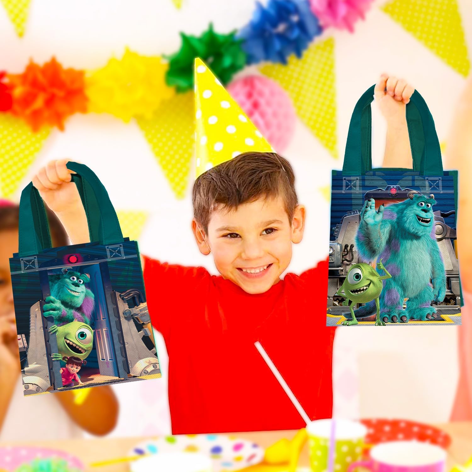 Monsters Inc Party Favor Bags Set – 24 Pack 8" Disney Goodie Bags for Kids Bulk Reusable Mini Totes | Disney Monsters Inc Birthday Party Supplies
