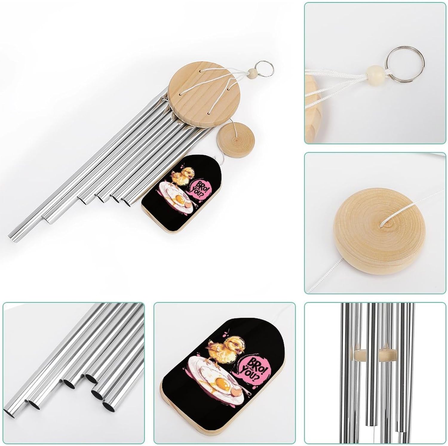 Funny Chicken is That You Bro Wooden Wind Chimes Deep Tone Memorial Windchime for Outside Garden Home Decoration