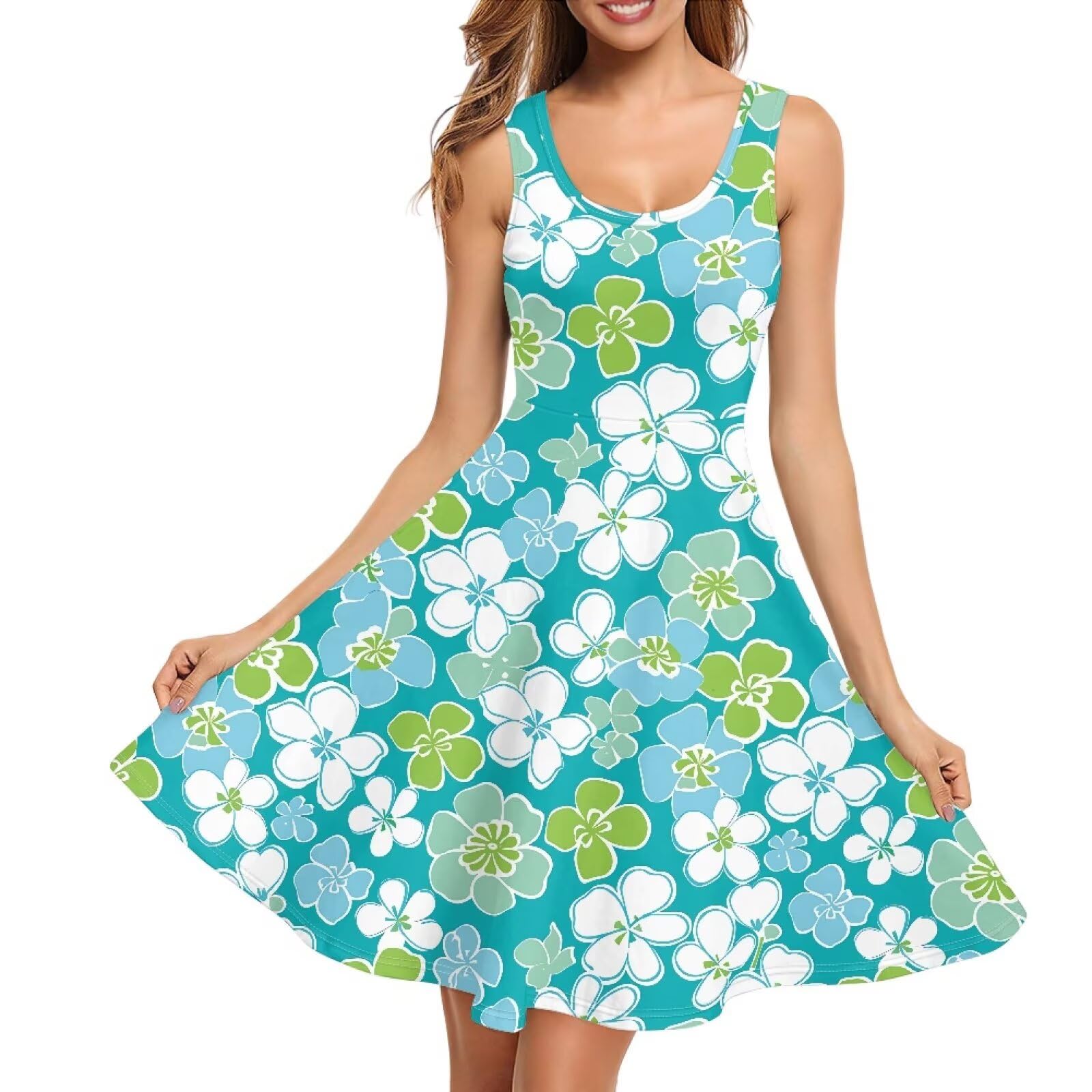 Dreaweet Casual Sleeveless Dresses for Women Girls, Round Neck Tank Dresses with Pockets Summer Sundress Size XS-4XL