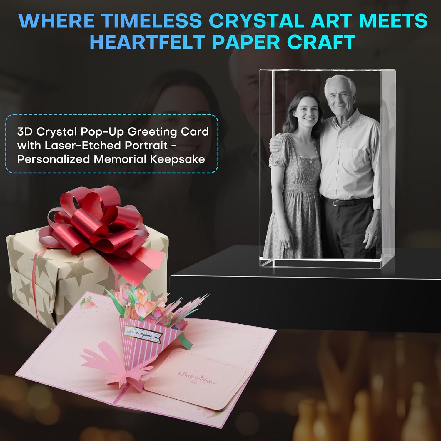 Personalized 3D Crystal Photo Gifts 3D Laser Picture Engraved Customized Picture Frames Crystal Anniversary Birthday Wedding Memorial Gift for Mom,Women,Wife,Men,Her,Husband,Grandma - Image 6