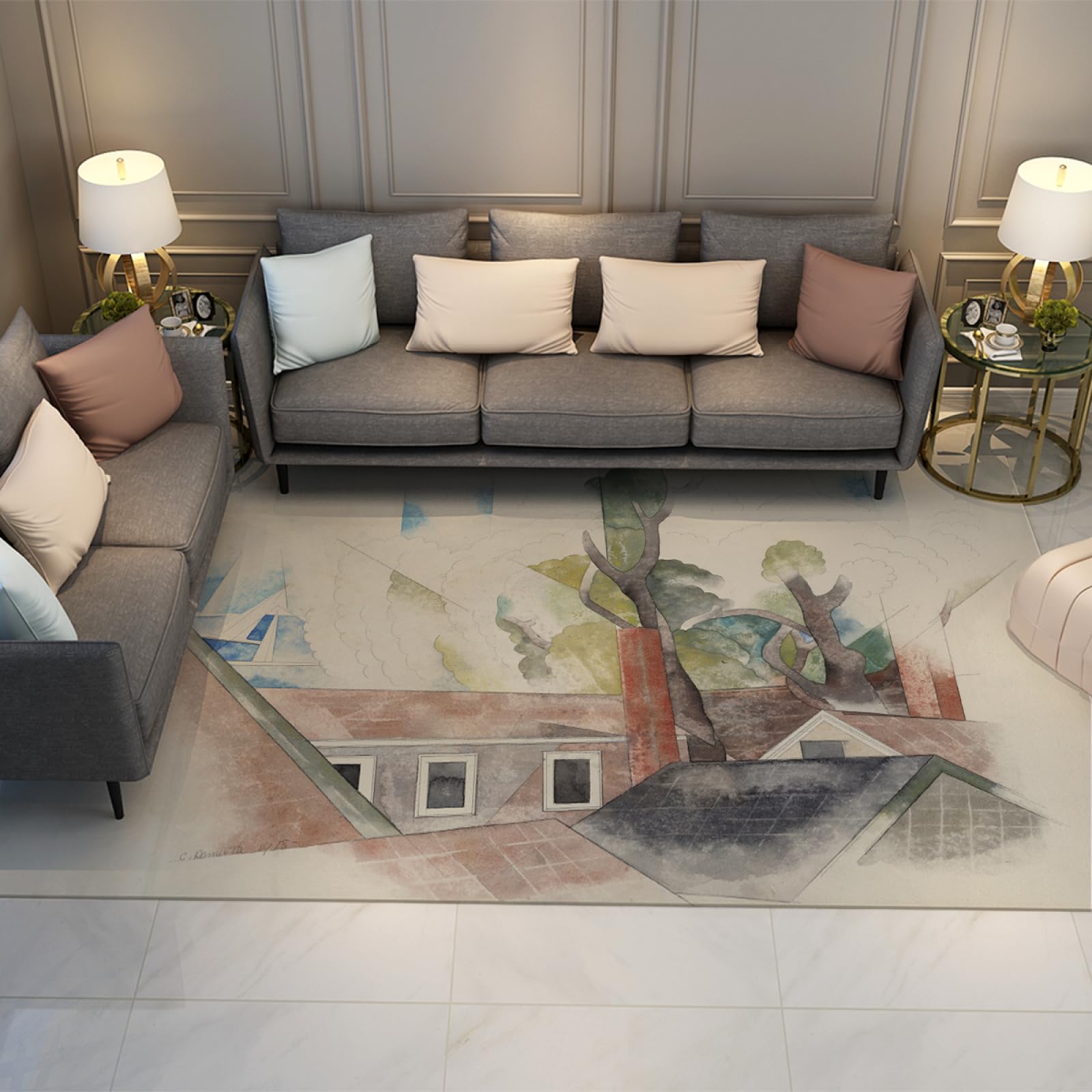 Tapis grand format Charles Demuth Toits Peinture | Paillasson d'entrée lavable couloir