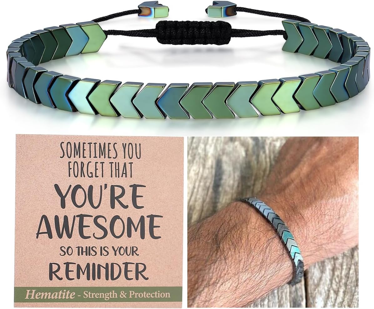 THEMEROL Valentines Day Gifts for Him/Her-Strength/Protection-Natural Hematite Arrow Bracelet-Unisex Style/Adjustable/Handmade Gifts