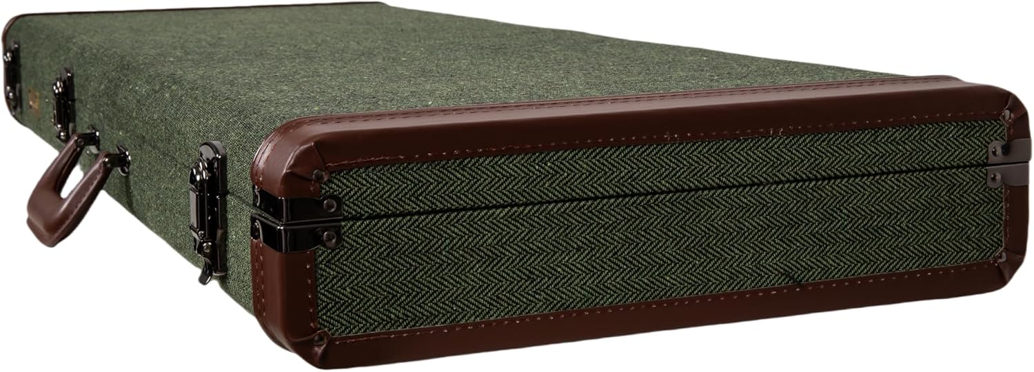 Crossrock Jazzmaster/Jaguar Style Electric Guitar Case | Green Chevron Tweed, Plush Velvet Interior, Genuine Leather Handle & Security Lock, Reinforced Hardware – Master Series (CRW760JMGN)