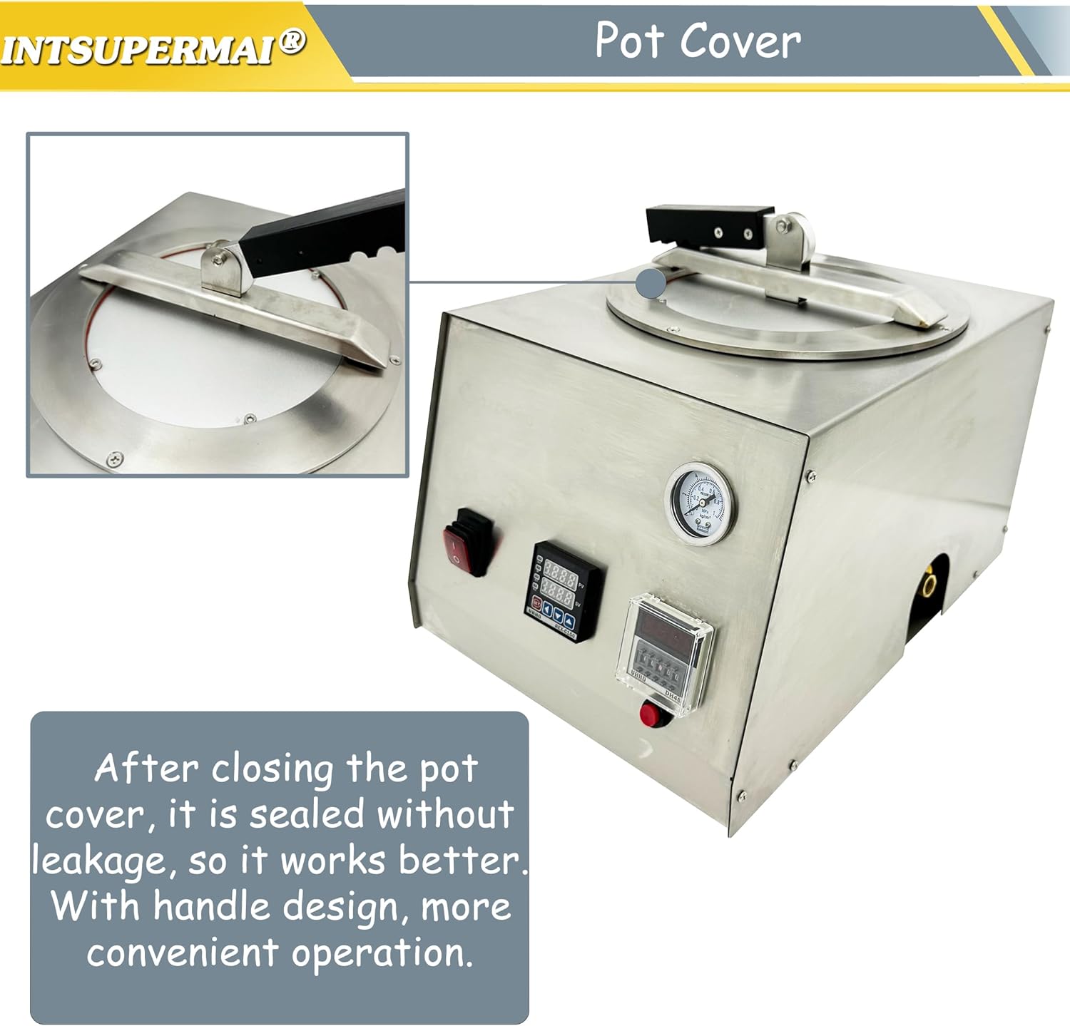 INTSUPERMAI Auto Release Pressure Cooker - 500W Lab Pressure Cooker with Triple Safety Valve, 110V for Bubble-Free Resin Curing (Stainless Steel)​