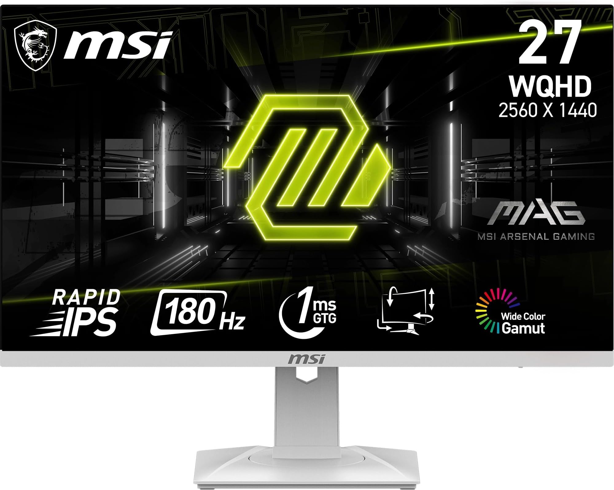 MAG 274QRFW 27 Inch WQHD Gaming Monitor - 2560 x 1440 Rapid IPS Panel, 180 Hz - 1ms GtG, 123percentage sRGB Colour Gamut, Frameless Design, DisplayHDR 400 - DisplayPort 14a, HDMI 20b