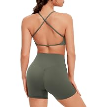 OMKAGI Workout Sets for Women Open Back Strappy Sports Bra Booty Biker Shorts Gym Outfits