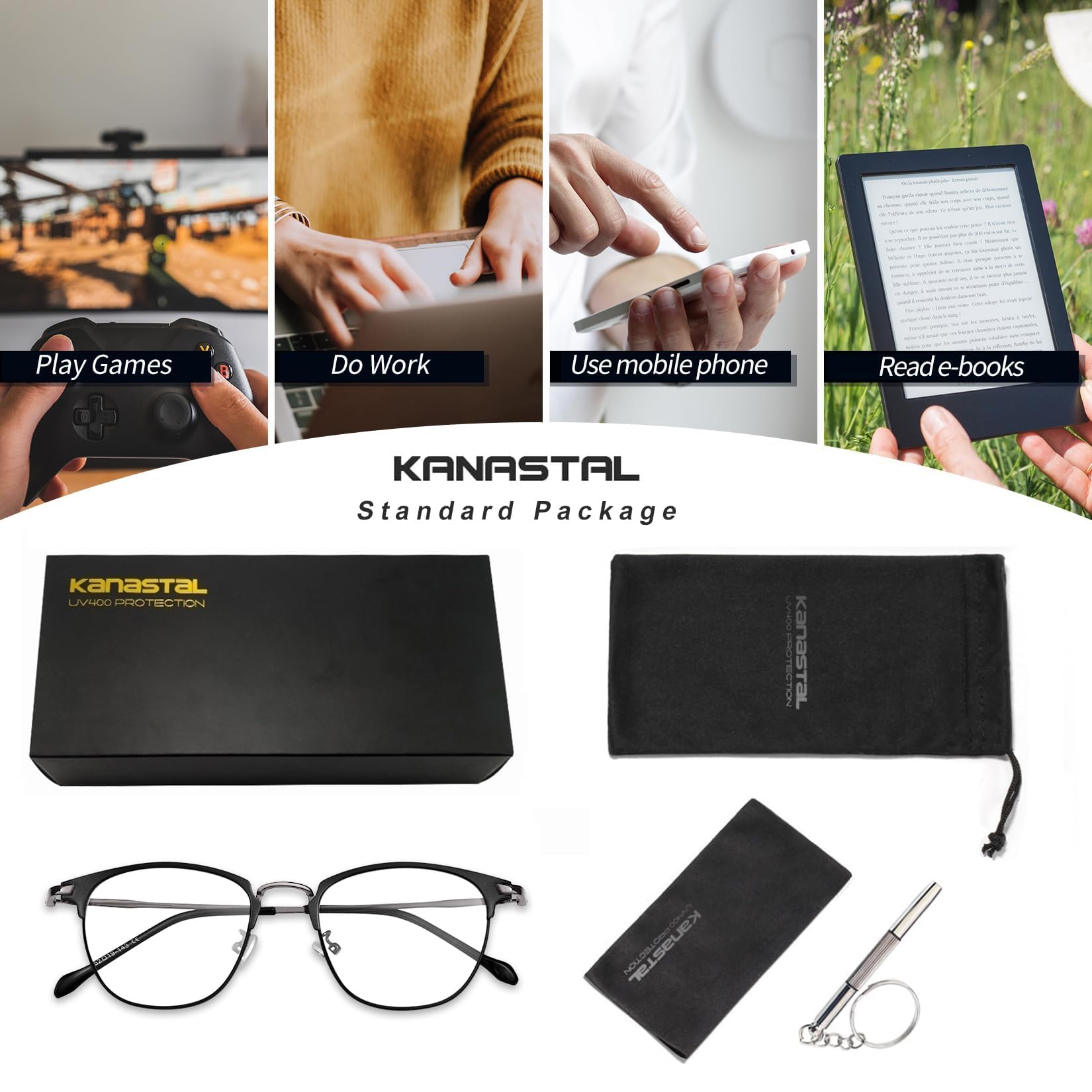 KANASTAL Okulary Blokujące Niebieskie Światła Męskie, Okulary Komputerowe Gamingowe Antyodblaskowe Kobiet Blue Light Blocking Glasses
