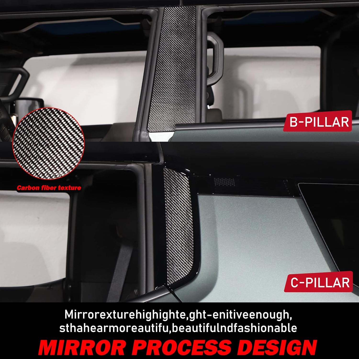 Carbon Fiber Style Pillar Posts Door Window Trim for Hummer EV Accessories SUV 2024 2025 2026 Waterproof Anti Scratch Stickers Door Pillar Moldings Cover Set of 4