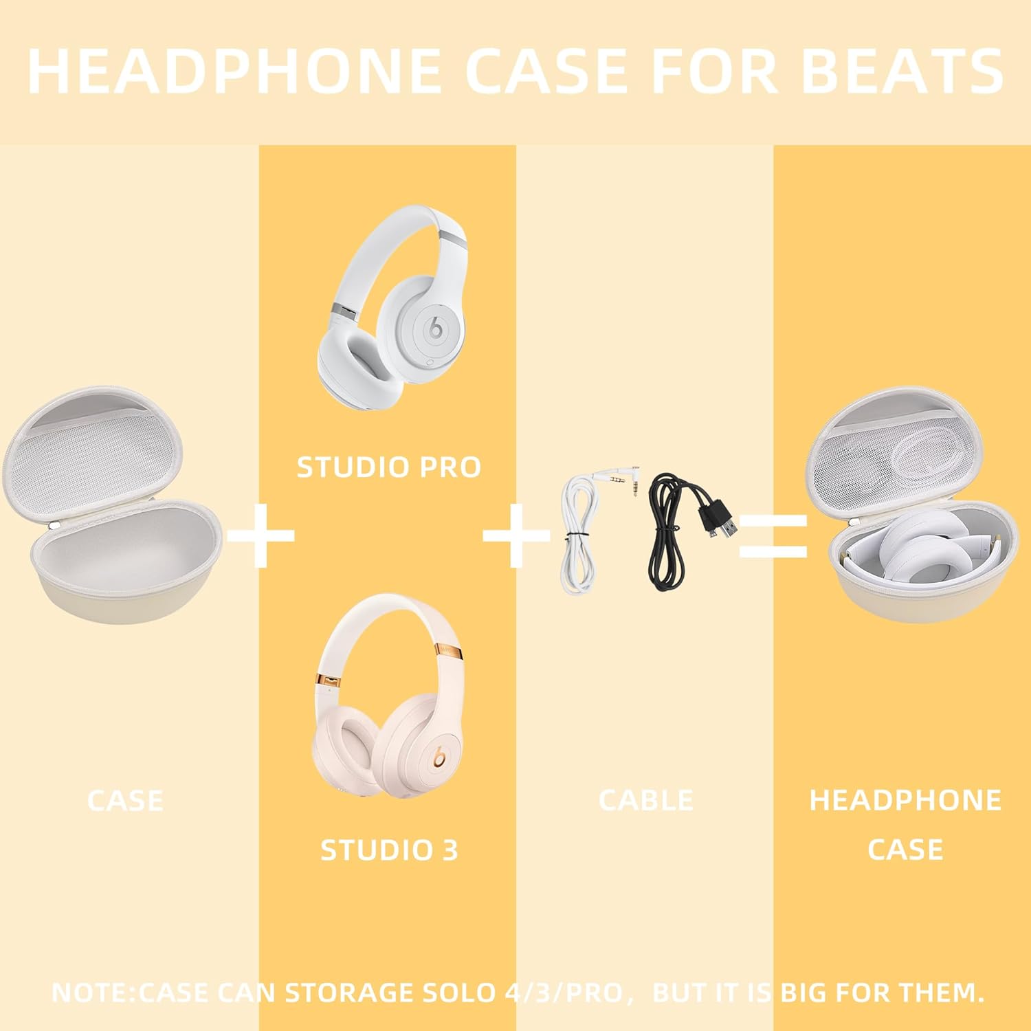 Portable Headphone Case for Beats Studio Pro / 3,Over Ear Headphone Storage Case with Large Space Pocket for Cables - Image 2