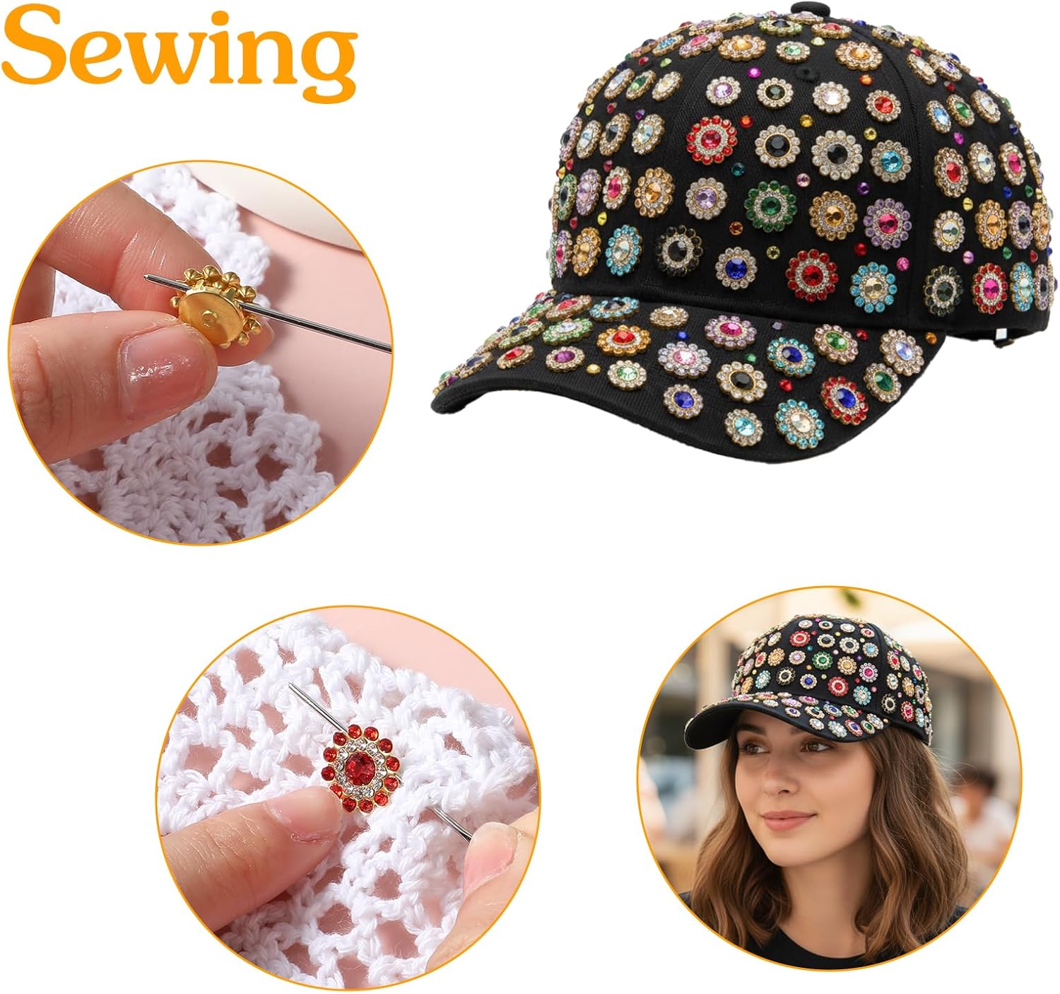 200Pcs Sew on Rhinestones, Glitter Crystal Glass Gems with Metal Claw, 8mm 10mm 12mm 14mm Sunflower Flatback Rhinestones Jewels for Clothes Hats Bags Shoes Wedding Sewing Accessories (Mixed Color) - Image 4