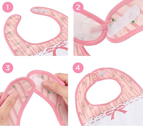 Miniatura 2 de Littleforbig Babero de algodón impermeable con estampado floral rosa para adultos con cierre de velcro ajustable