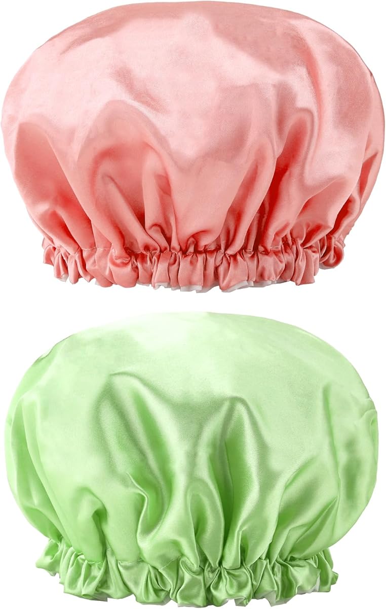 G2PLUS 2 PCS Gorros de Ducha Impermeables Gorros de Ducha Reutilizables Gorro de Baño Elástico con Doble Capa para Mujeres, Hoteles,Spas de Viaje