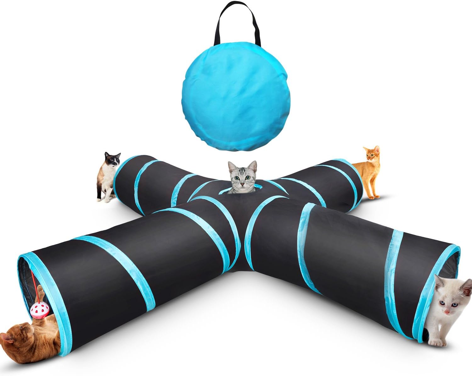 Myguru Cat Tunnel, Upgraded Collapsible 4 Way Crinkle Cat Toy Tube with Storage Bag & Catnip Toys for Large Cats,Dogs,Rabbits,Indoor/Outdoor Use (Large Size)