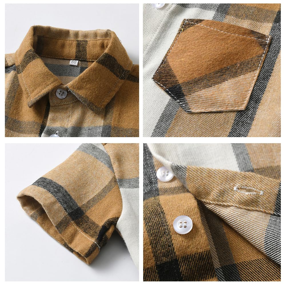Camisas de manga corta con botones para niños, ropa de verano a cuadros de algodón con bolsillo, 2-8T (paquete de 2)