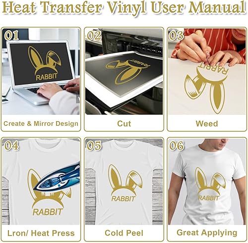 Miniatura 6 de Rollo de vinilo dorado de transferencia de calor, rollo de vinilo HTV dorado de 12 pulgadas x 24 pies para camisas, vinilo para planchar para Cricut