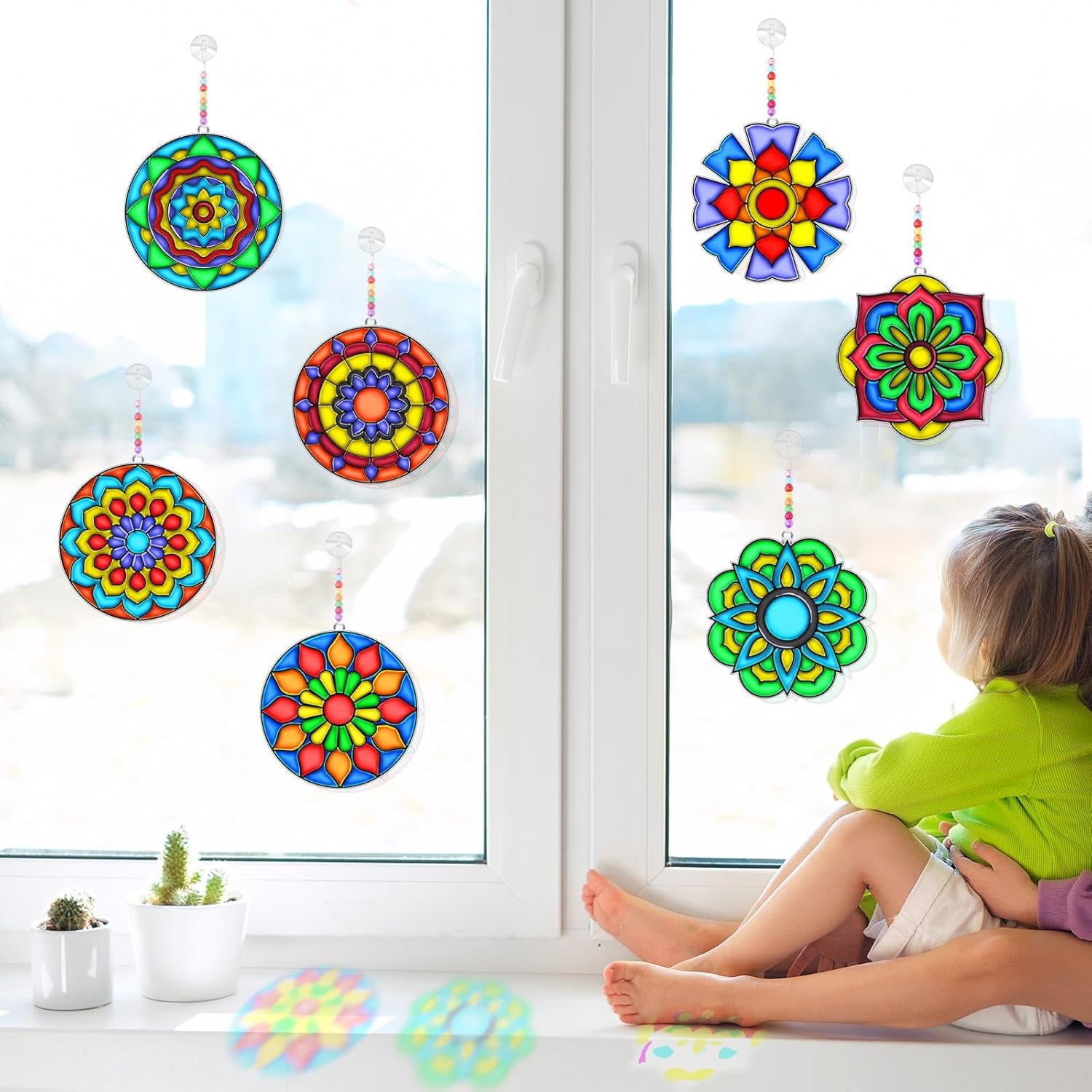 EggSun 27 Sets Mandala SunCatcher Craft Kits Decorative Window Paint DIY for Kids, Perfect for Birthday Spring Classroom Activities, Art Projects, Party Favors, and Gift Exchange