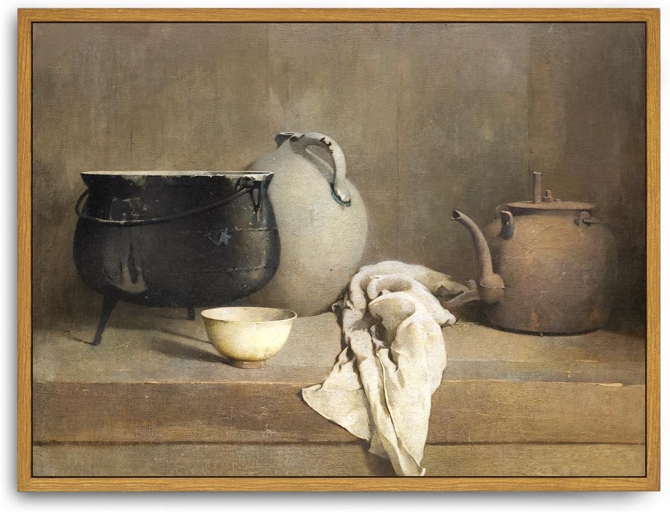 Roslynity Framed Canvas Wall Art Vintage Print Oil Paintings Pottery Still Life Farmhouse Country Grey Rustic Retro Aesthetic Artwork for Home Living Room Bathroom Kitchen Wall Decor (12"x16")