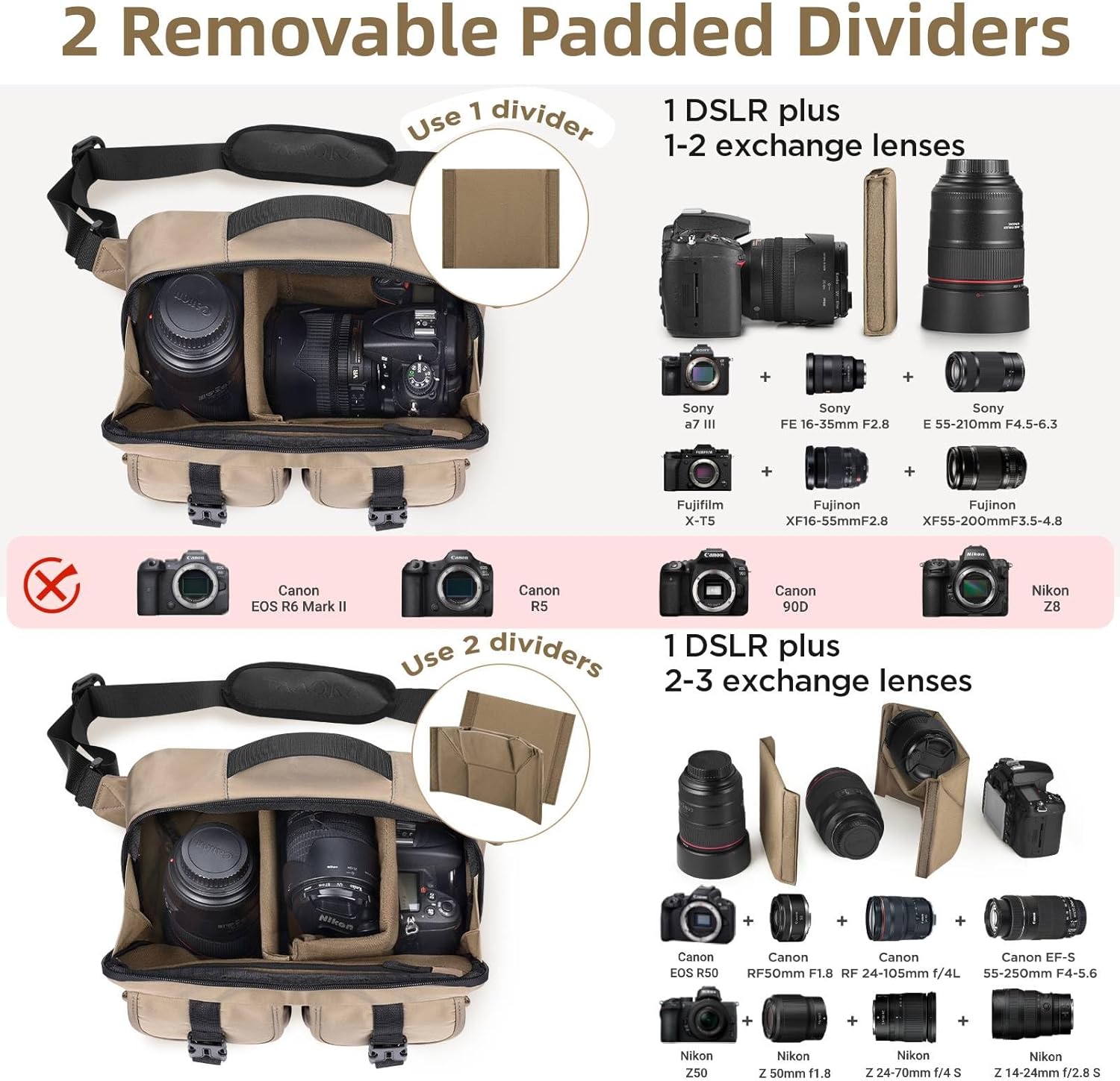 Camera Sling Bag,DSLR Camera Bag with Tripod Holder,Waterproof Camera Shoulder Crossbody Bag for Photographers(Coffee) - Image 2