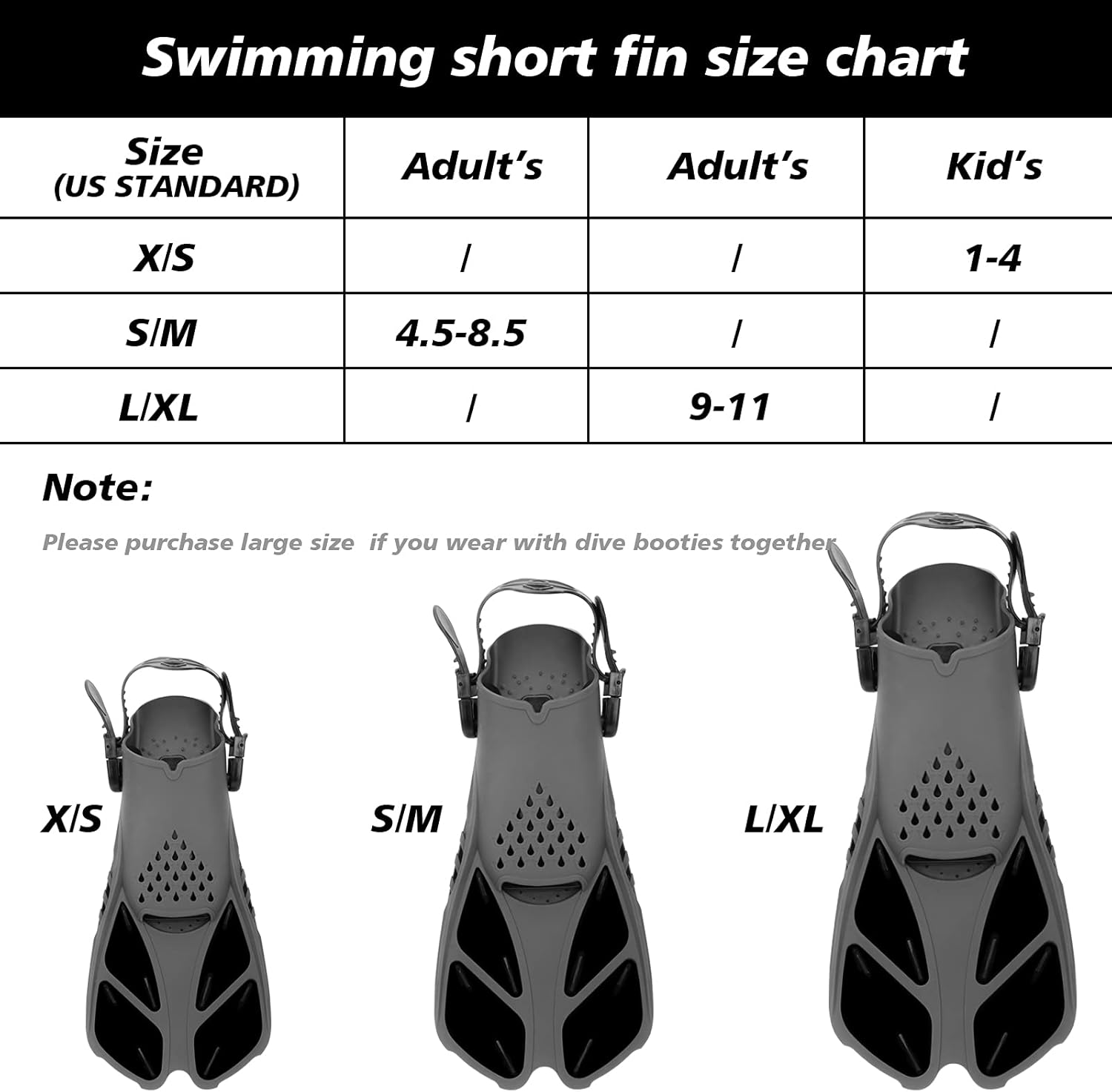 QKURT Snorkel Fins, Swimming Fins with Adjustable Buckles Open Heel, Diving Flippers for Men Women Youth Travel Size Short Fins for Snorkeling Diving Swimming