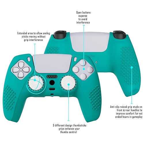 Miniatura 4 de eXtremeRate PlayVital Aqua Green 3D Studded Edition Anti-Slip Silicone Cover Skin for ps5 Controller, Soft Rubber Case for PS5 Wireless Controller