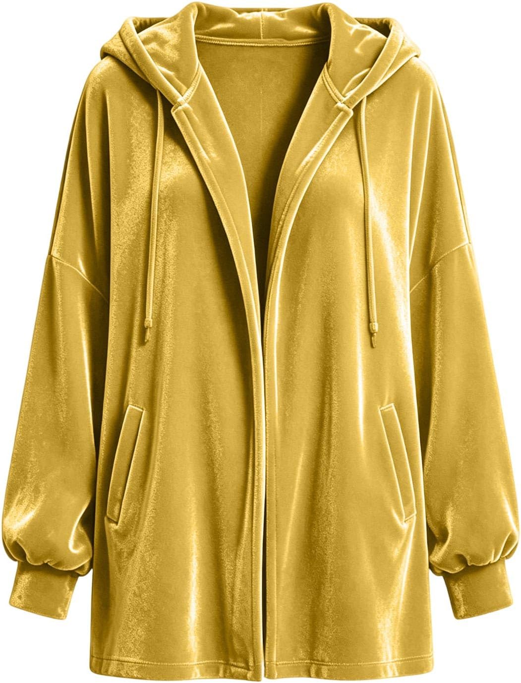 Women's Velvet Hooded Cardigan Long Sleeve Casual Longline Jacket