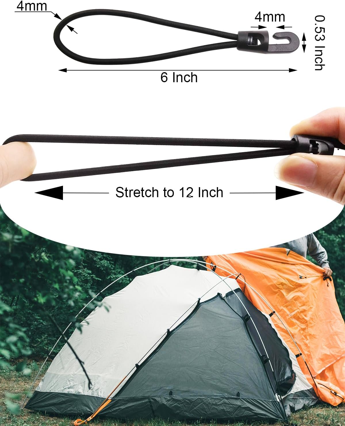 Small Bungee Cords with Hooks 6 Inch, 100 Pcs Short Rubber Mini Hook Bungee Cord Heavy Duty Outdoor (Black)