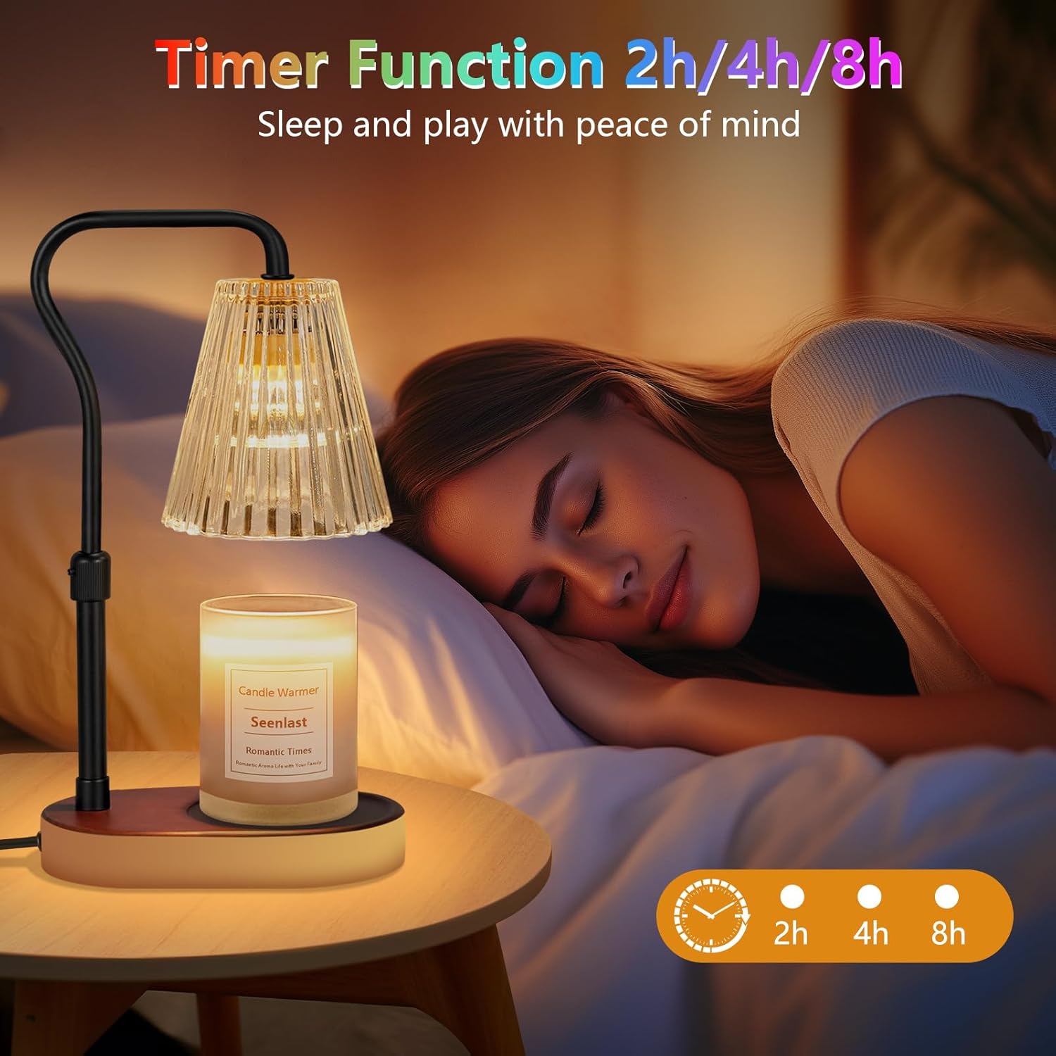 seenlast Candle Warmer Lamp with Color-Changing LED Lights,Timer,4 Level Dimmer,Adjustable Height for Scented Candles,Home Decor Gift for Women Mom,Housewarming,Birthday,Christmas