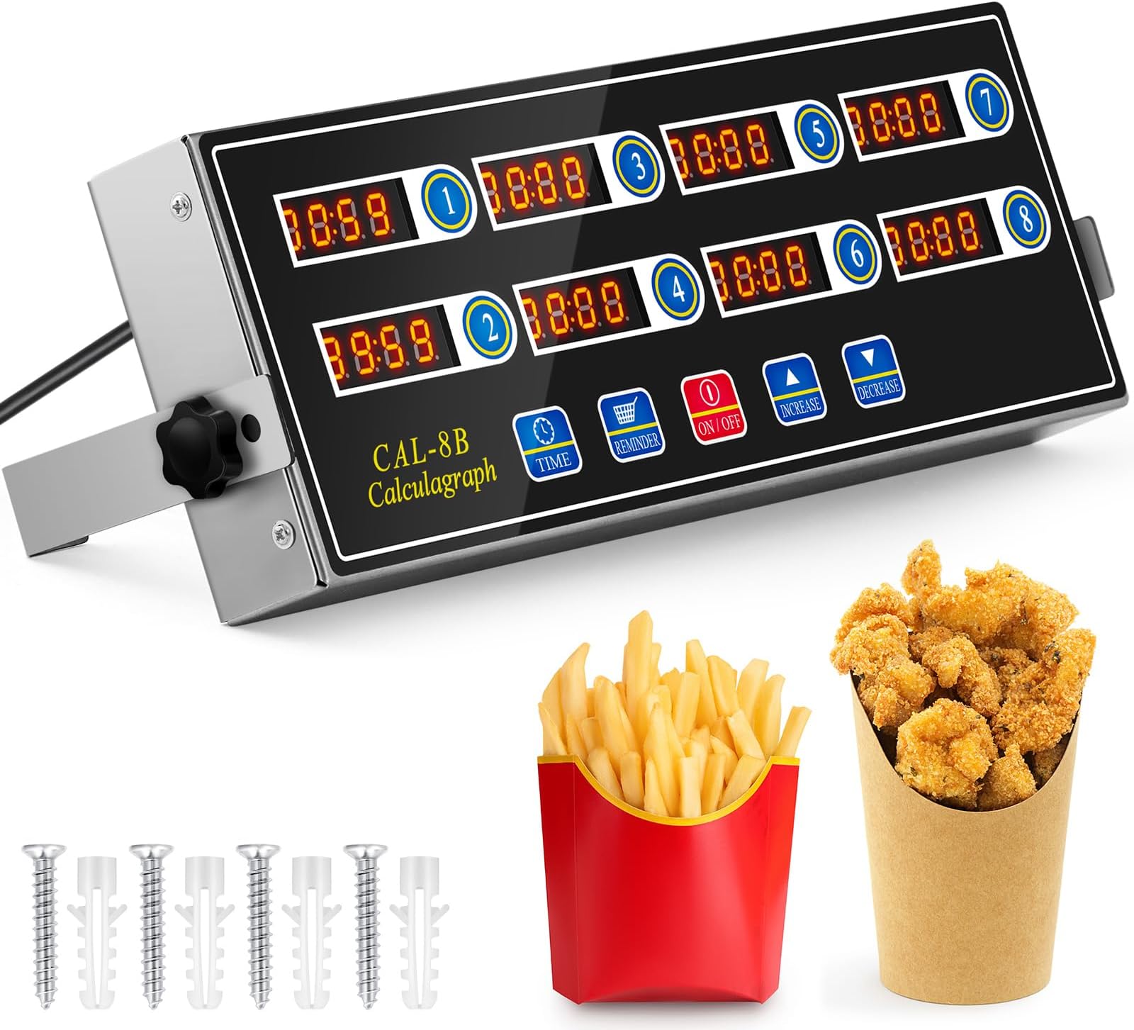 8 Channel Digital Kitchen Timers Commercial Kitchen Timers for Cooking Large Digital Restaurant Timers Loud Alarm Cooking Reminder for Food Truck Fryer Bakery Pizza Coffee Boiling Eggs