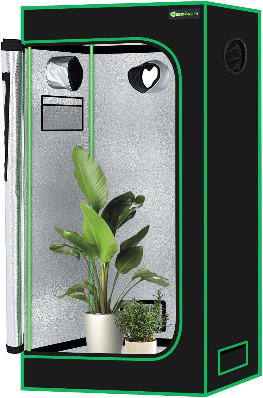 Yesker 2x2 Grow Tent 24"x24"x48" High Reflective Mylar Small Indoor Growing Tents 600D Oxford Cloth with Observation Window and Removable Floor Tray for Hydroponics Indoor Plants Fruit Flower Growing