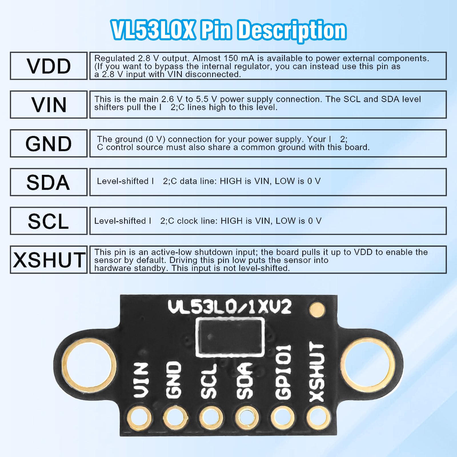 VL53L0X Sensore di Distanza Laser, Sensore di Misura di Distanza Time-of-Flight (ToF) VL53L0X V2, Modulo I2C IIC Compatibile con Arduino, per Droni, Robot (3 Pezzi)