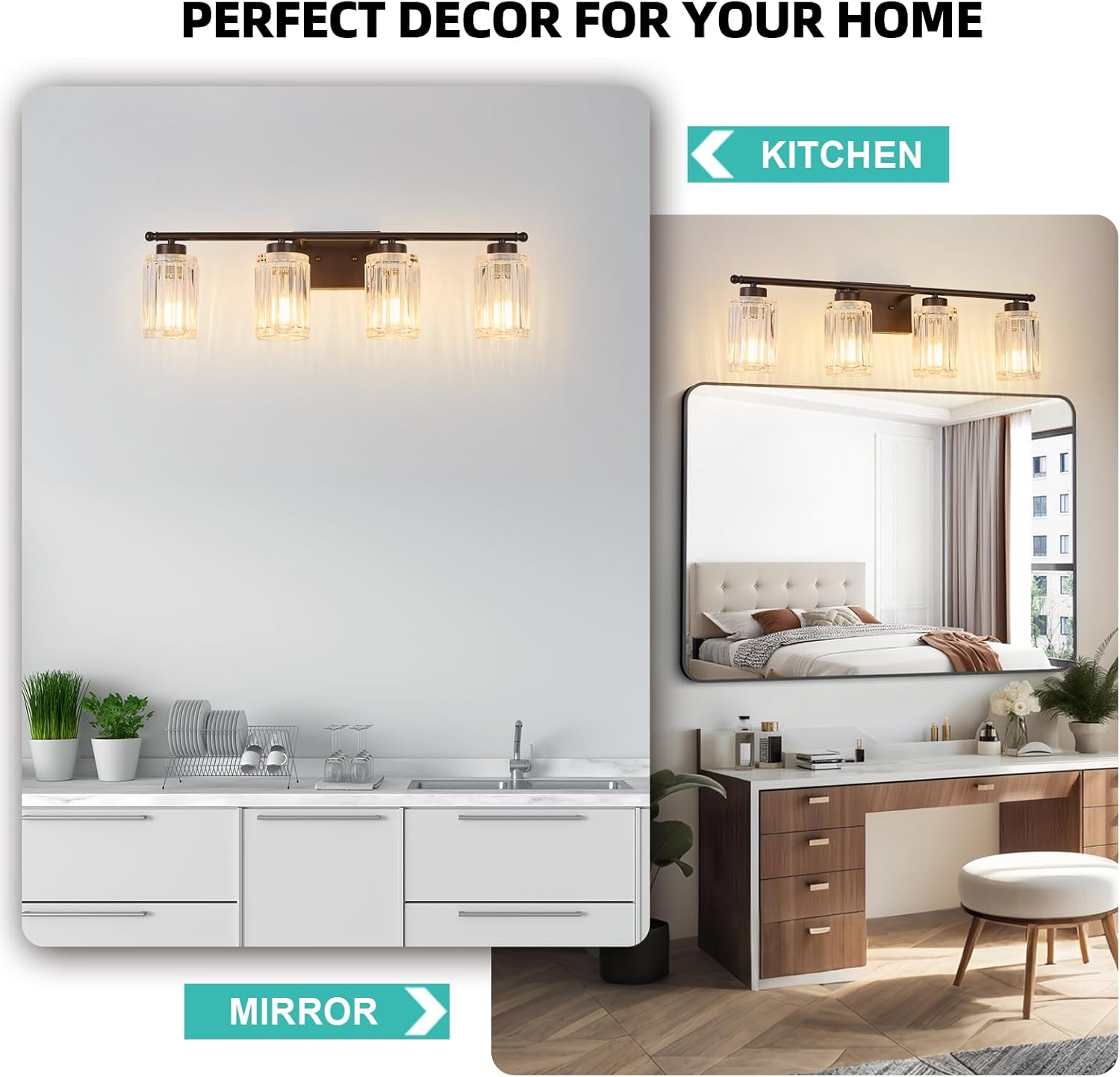 4 Light Bathroom Light Fixtures Modern ORB 28 Inch Vanity Lights for Bathroom Lighting Fixtures Over Mirror with Thickened Glass Shade for Cabinet Mirror Bedroom Hallway