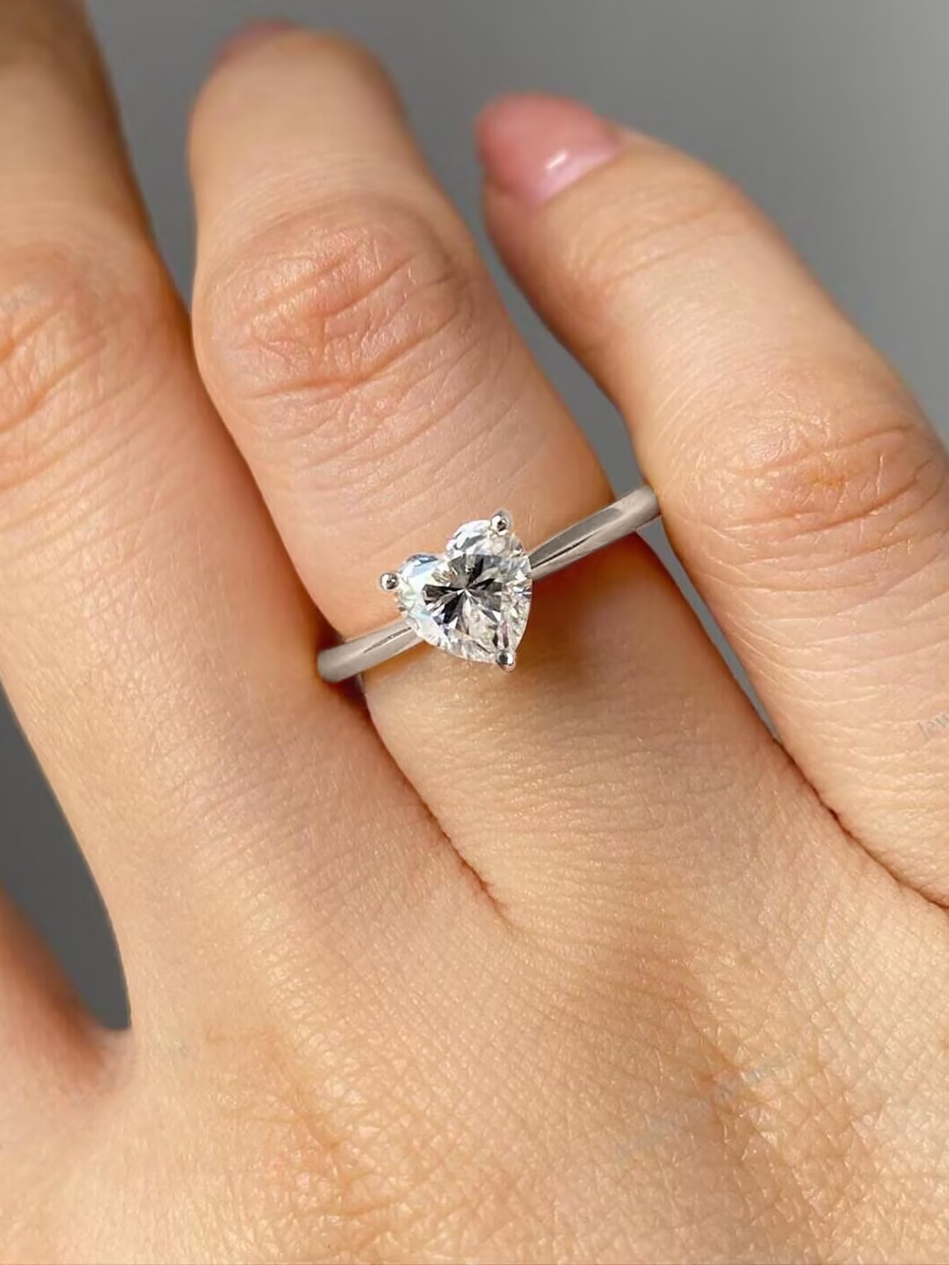 1Pc Sterling Silver 1 Carat Heart Shaped Zircon Engagement Ring Fashionable Fine Jewelry Gift For Women Birthday Gifts Dating Daily Wear