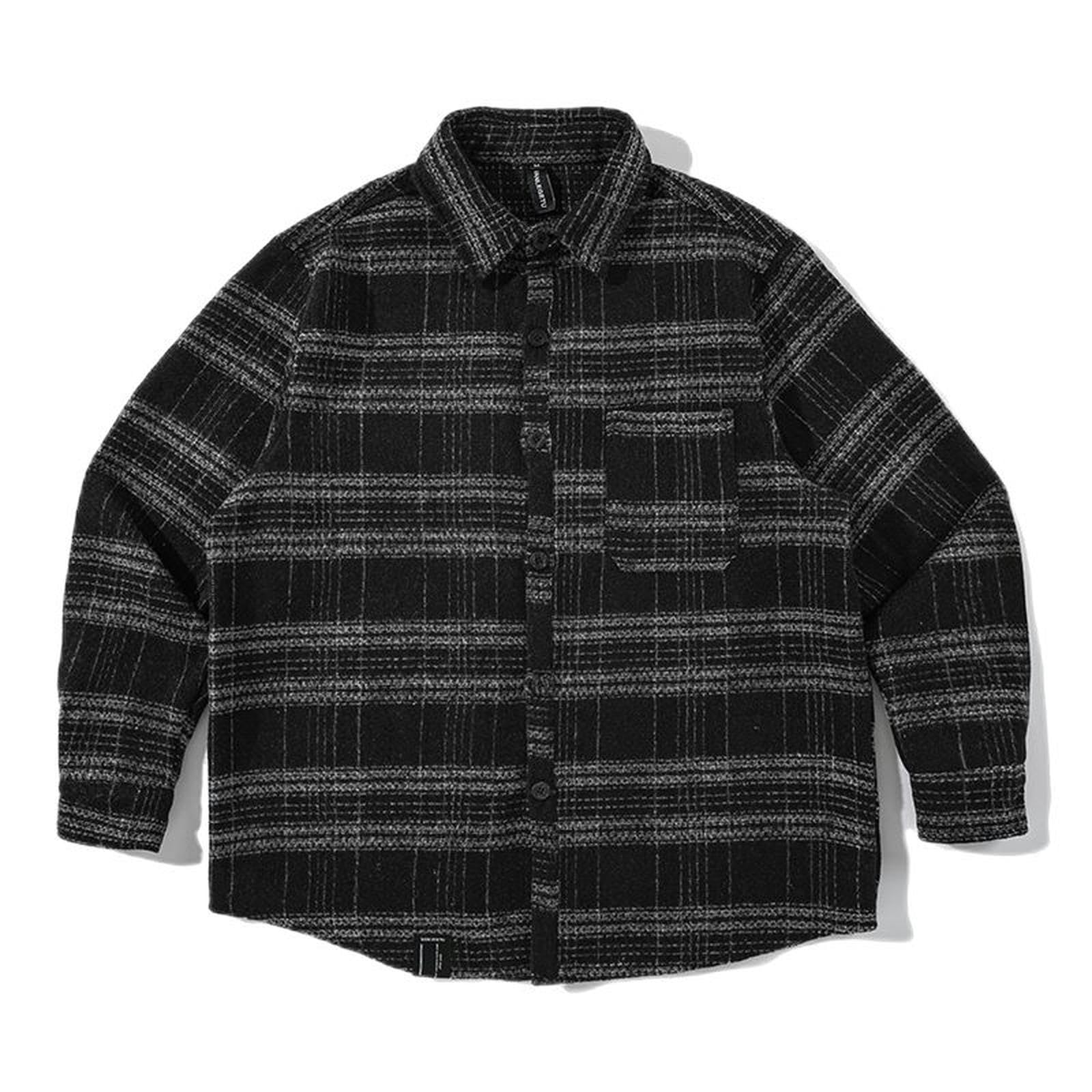 Chemise brossée à carreaux rétro homme noire coupe décontractée style sarouel en taille 2XL