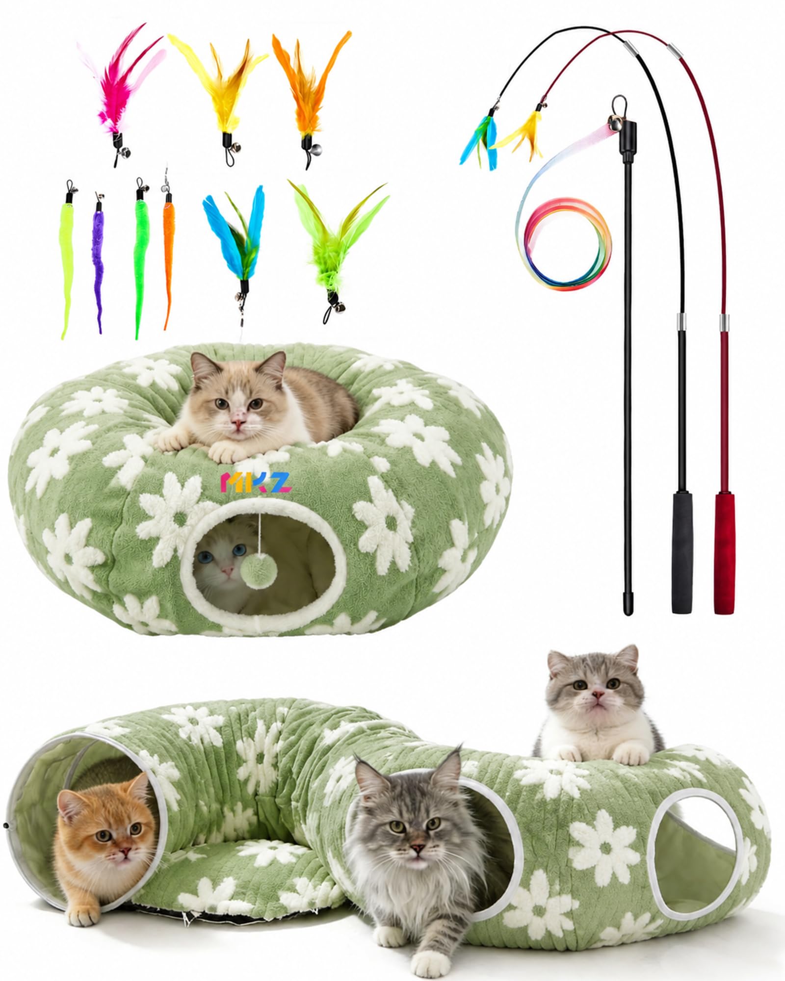 Cat Tunnel Bed with Interactive Cat Toys - Cat Tunnels for Indoor Cats