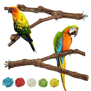 wifreo 2 Pack Bird Perch Stands Parrot Stand Pole Natural Grapevine Stick Grinding Paw Climbing Standing for Cage Accessories Toy Branches for Parakeet, Budgies, Lovebirds