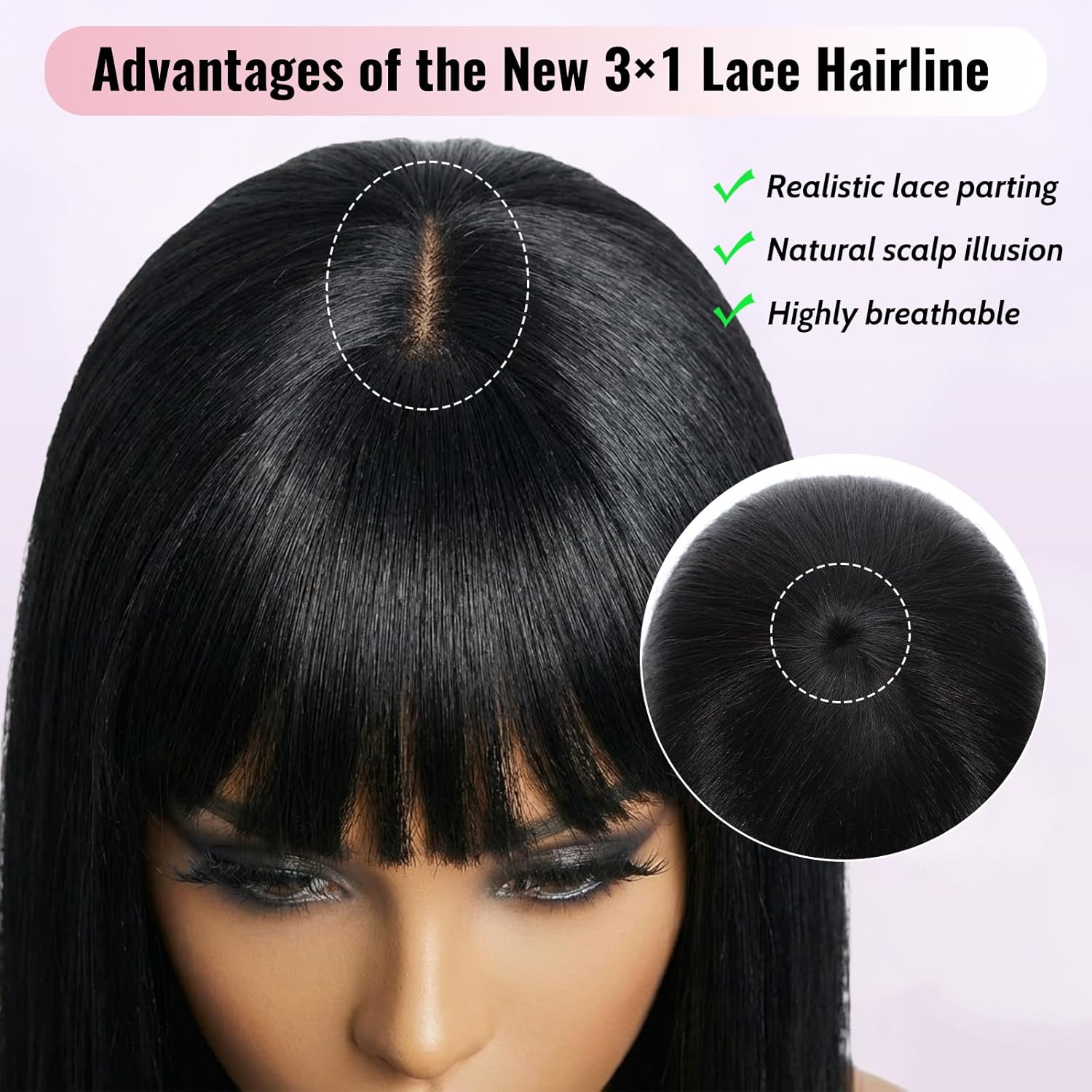 Bob Wig with Bangs Human Hair HD Lace Hairline Short Black Bob Wigs Wear and Go Glueless Wigs for Black Women 200% Density 12Inch