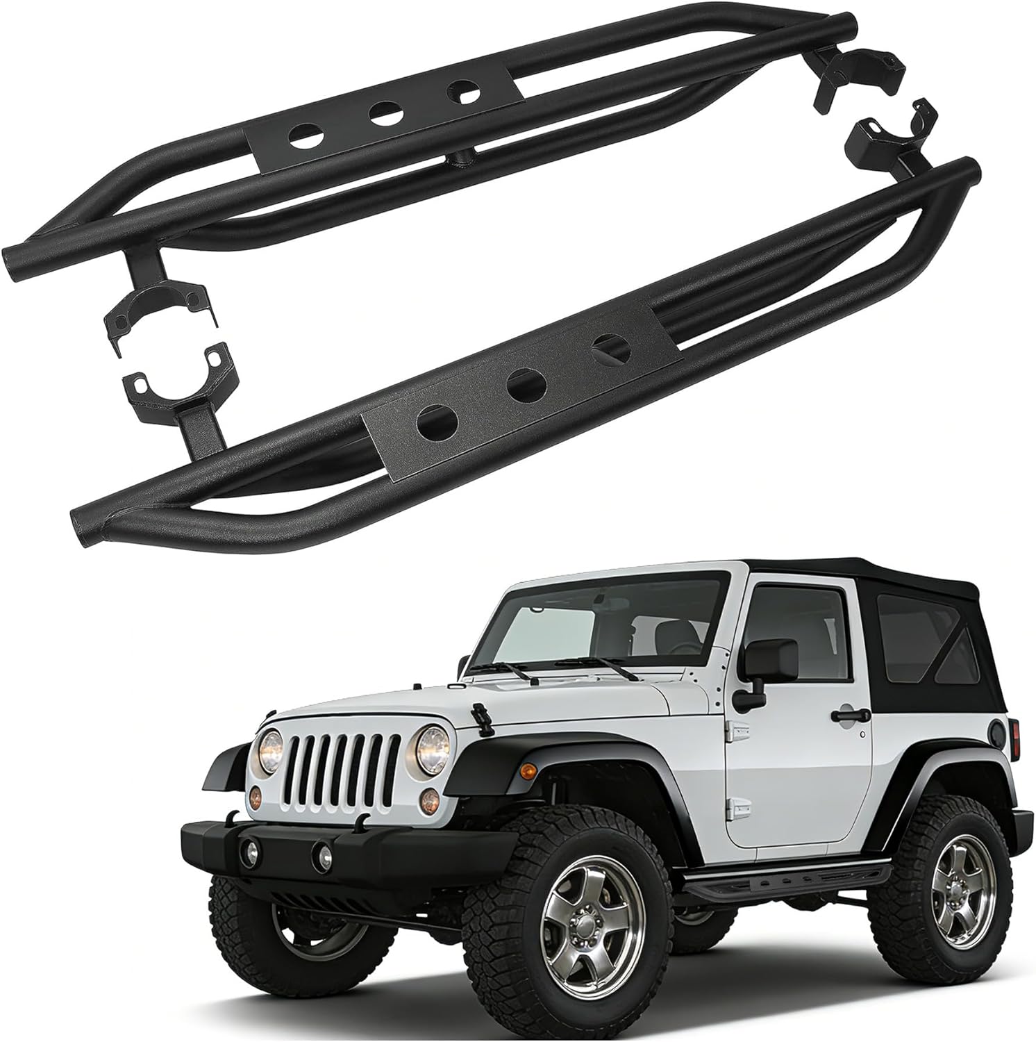54" Running Board Side Step Armor Compatible with 2007-2018 Jeep Wrangler JK 2Door Tubular Step Plates Rock Sliders Nerf Bars Rocker Guard Sliders Rails Steel