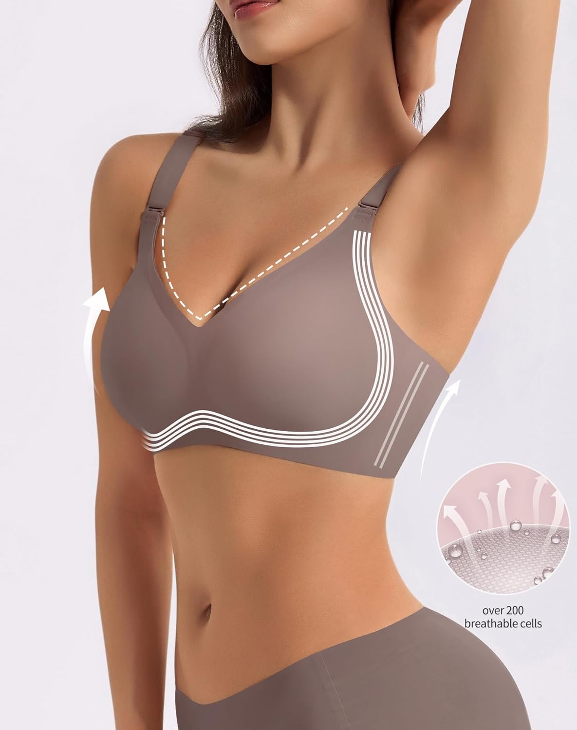 Jelly Bras for Women 2 Pack - Wireless Push Up Seamless Bra V Neck No Underwire Padded Comfortable Tshirt Bralettes - Image 2