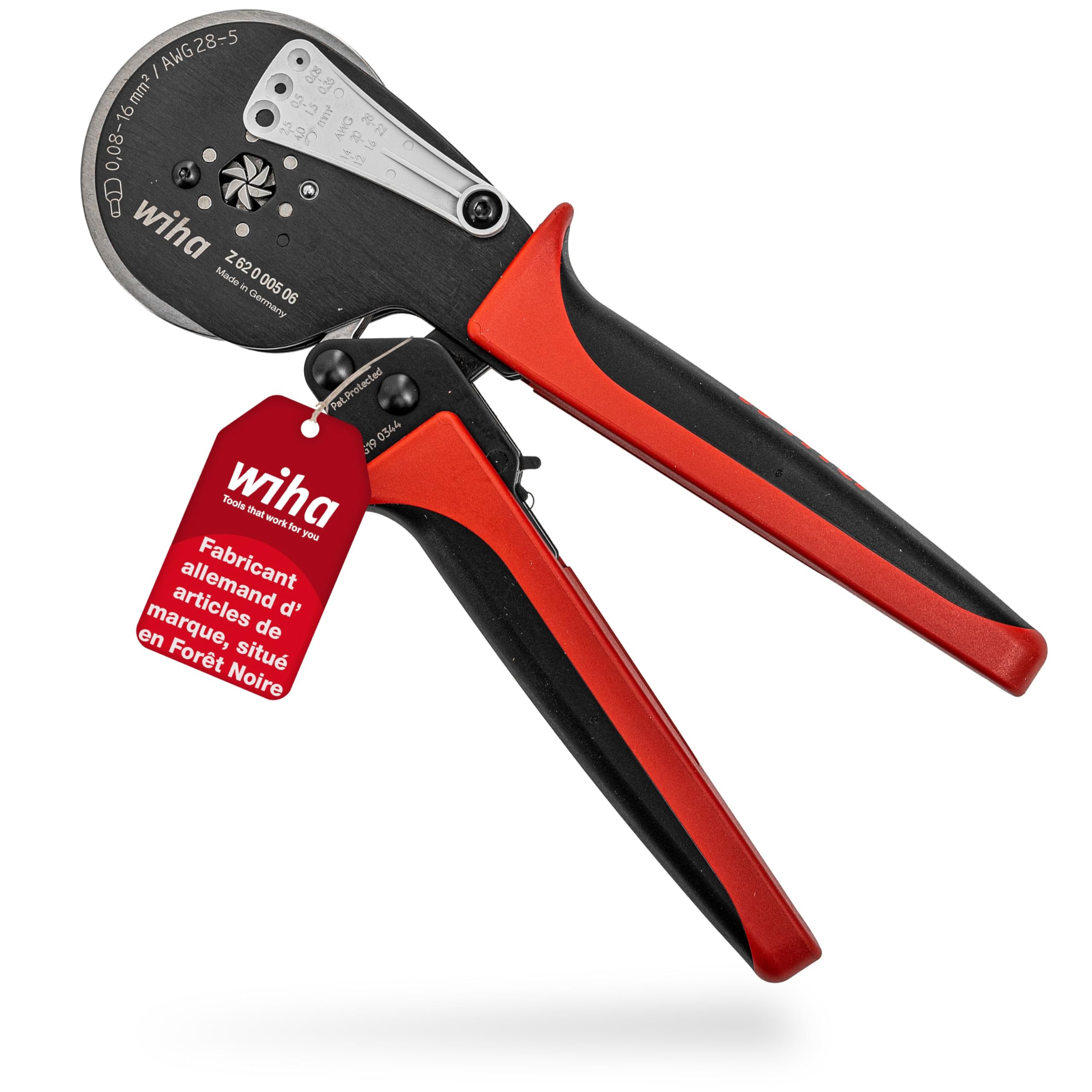 Wiha Pince à sertir professionnelle avec ajustement automatique pour embout de câble 0,08 à 16 mm² (41246) Sertissage de cosse six pans électricien | (41246) Crimping pliers I crimping tool I hexagonal crimping I ferrule pliers for electricians I electric