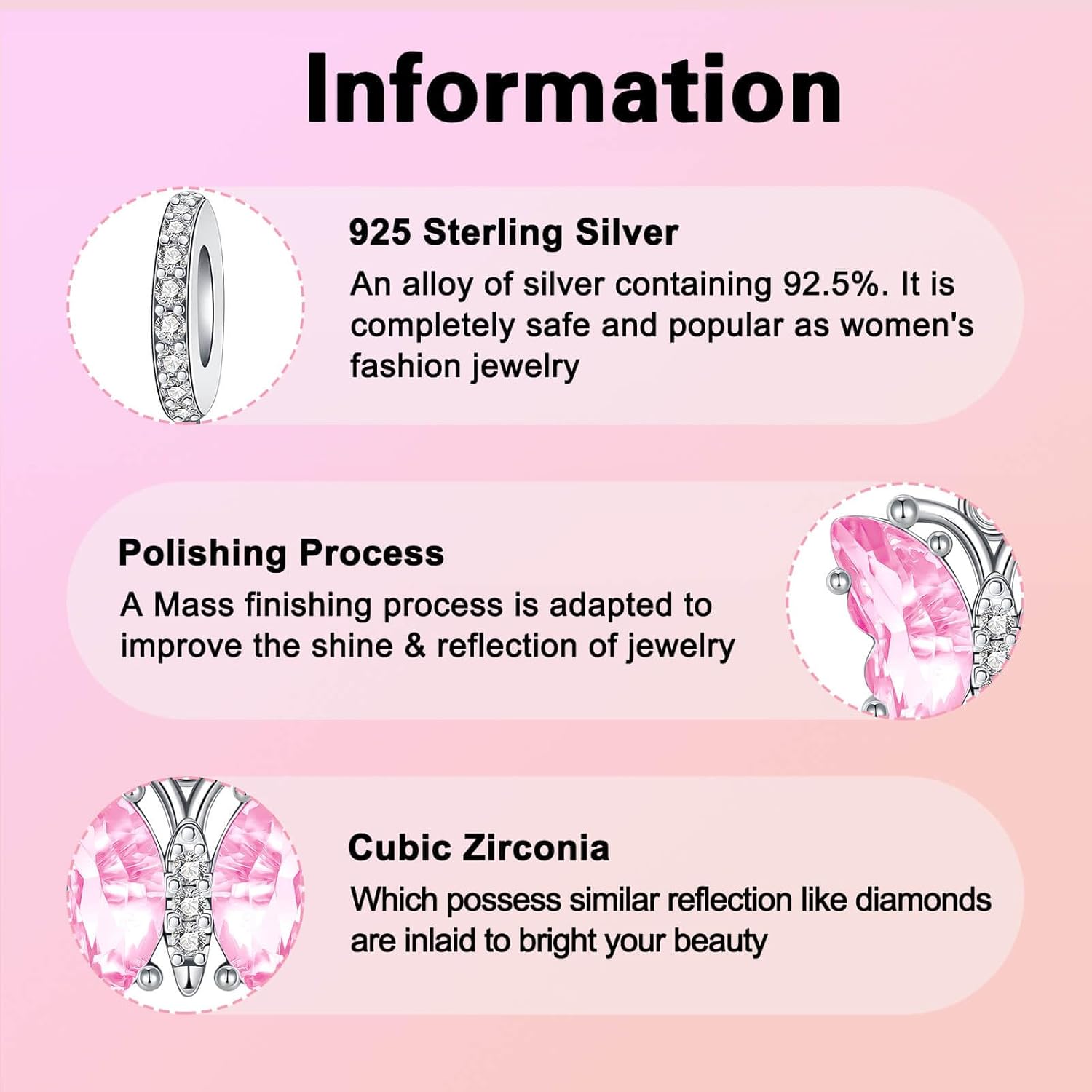 Pink Butterfly Dangle Charm 925 Sterling Silver Charm Fits Women's Charm Bracelet & Necklace Valentine's Day Mother's Day Jewelry Gifts for Women - Image 5