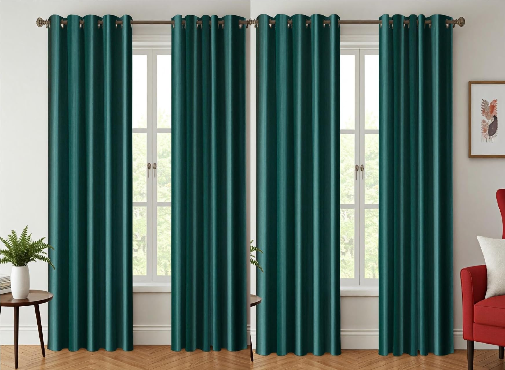 Exporthub 4 Piece Polyester Blend Eyelet Solid Long Door Curtain - 8 Ft, Dark Aqua