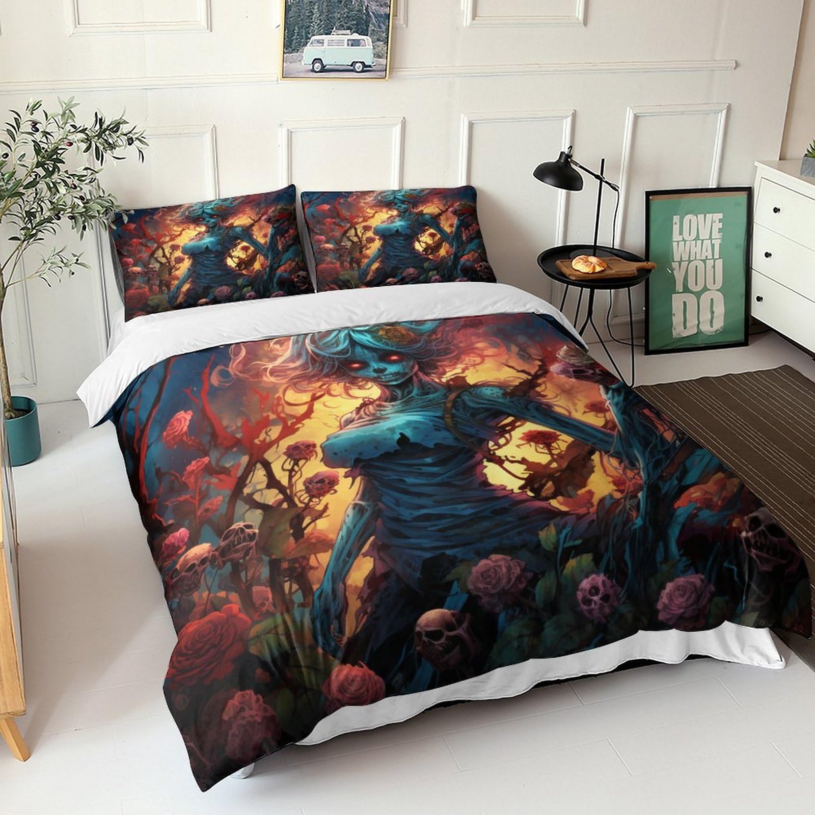 Set Biancheria Da Letto Stampa 3D Horror TV - Copripiumino 140x200 Cm Con Federa 80x80 Cm, Nero