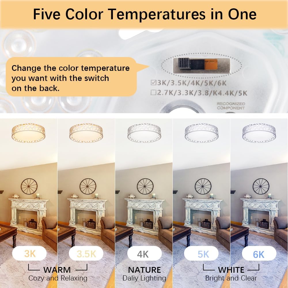 LED Flush Mount Ceiling Light 2 Pack, 14 Inch Dimmable Round Lighting Fixture, 20W 1400 Lumens 3000K Warm White, ETL Listed for Kitchen, Hallway, Bedroom, Stairways, Acrylic Lampshade