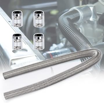 Universal 48inch Flexible Radiator Coolant Hose Stainless Steel Kit with 4Pcs Cap Clamp Silver