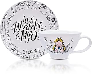 Disney Alice In Wonderland World of My Own 12-ounce Ceramic Teacup and Saucer Set | Tea Party Gift Set For Coffee, Espresso, Mocha, Latte | Cute Gifts and Collectibles