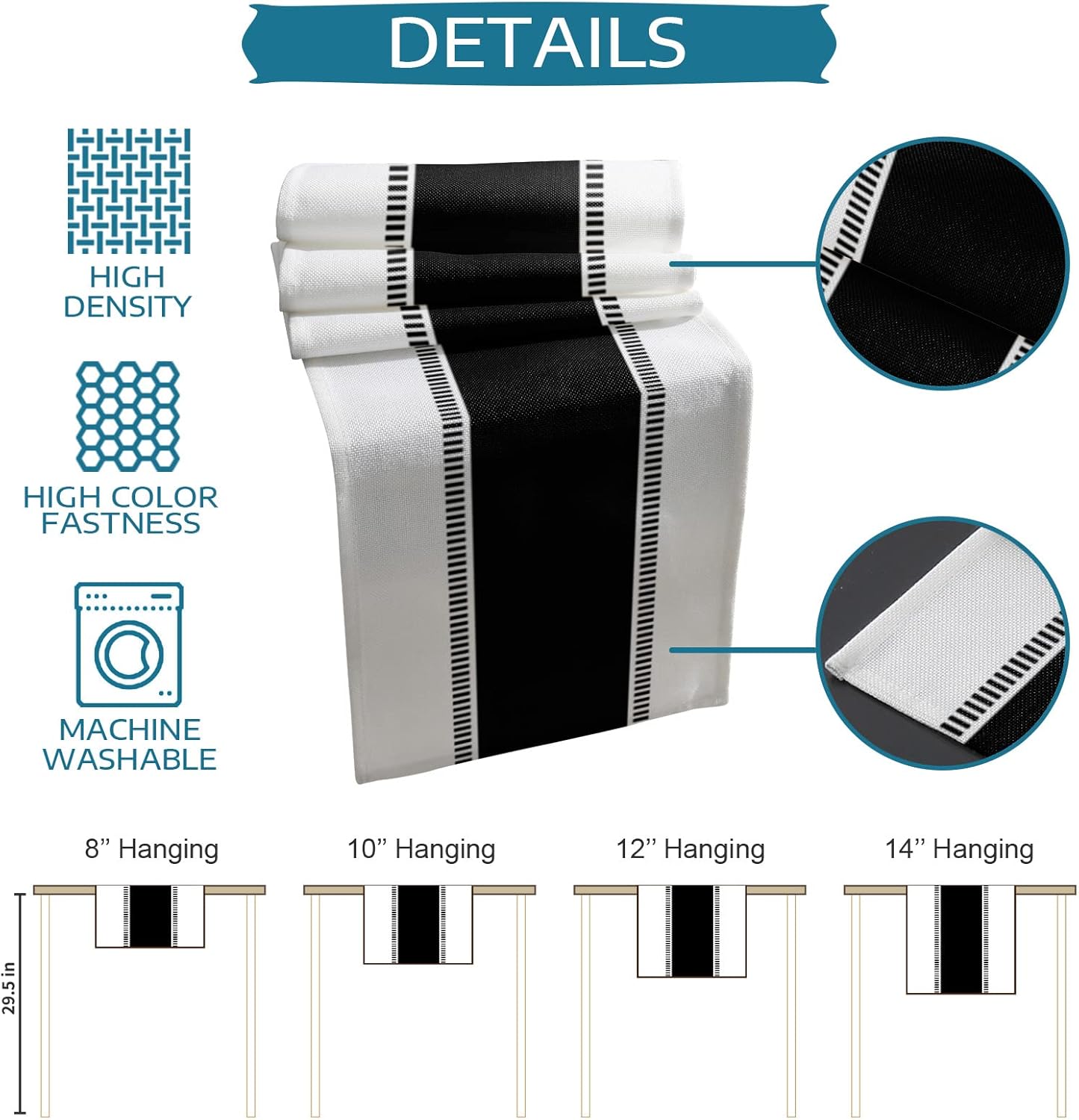 T&H XHome Linen Table Runner 48 Inches Long Black White Stripes Minimalist Simple Pattern Table Runnes for Party Dining Room Dresser Farmhouse Wedding Banquet Home Decorations 13x48Inches
