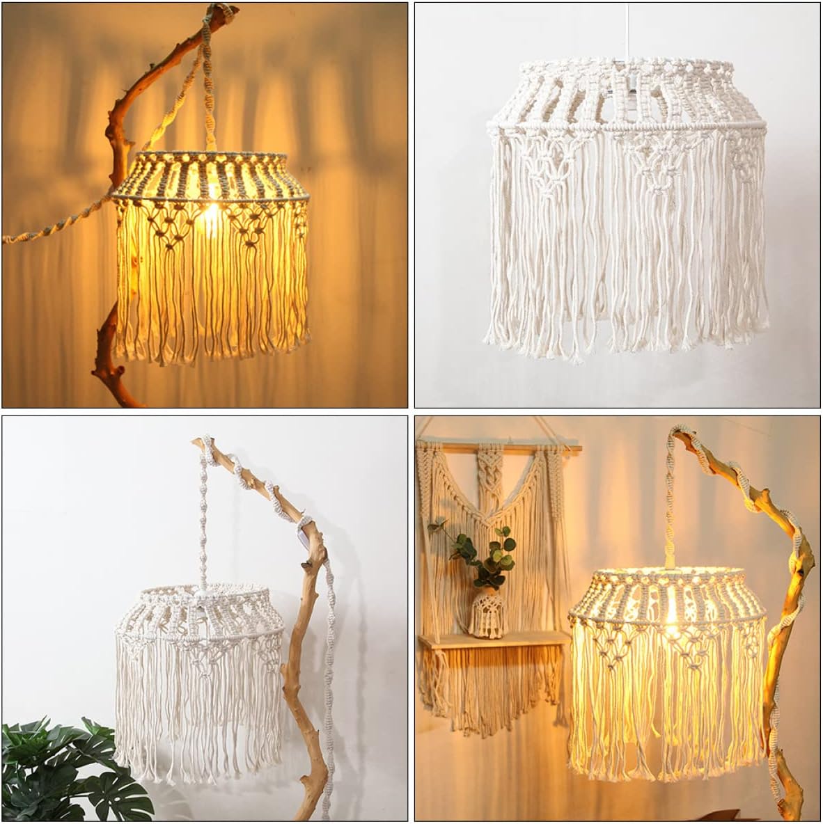 POPETPOP Boho Macrame Pendant Light Shade Woven Rope Lampshade for Living Room Bedroom and Home Decor Chic Ceiling Light Cover for Warm Ambiance and Relaxing Atmosphere