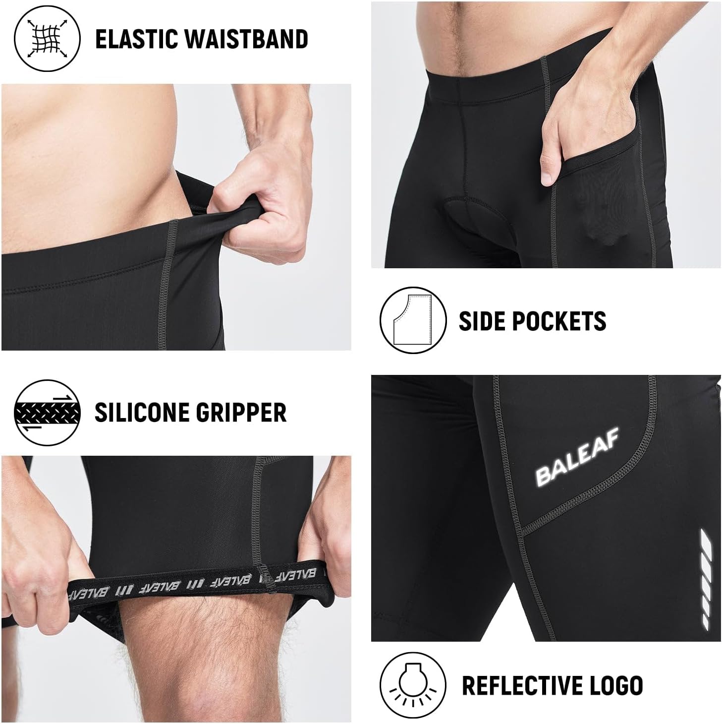 baleaf Men's Padded Bike Shorts Cycling Road Biking Riding Bicycle Cycle Wear Pockets UPF 50+ MTB Accessories Tights - Image 5