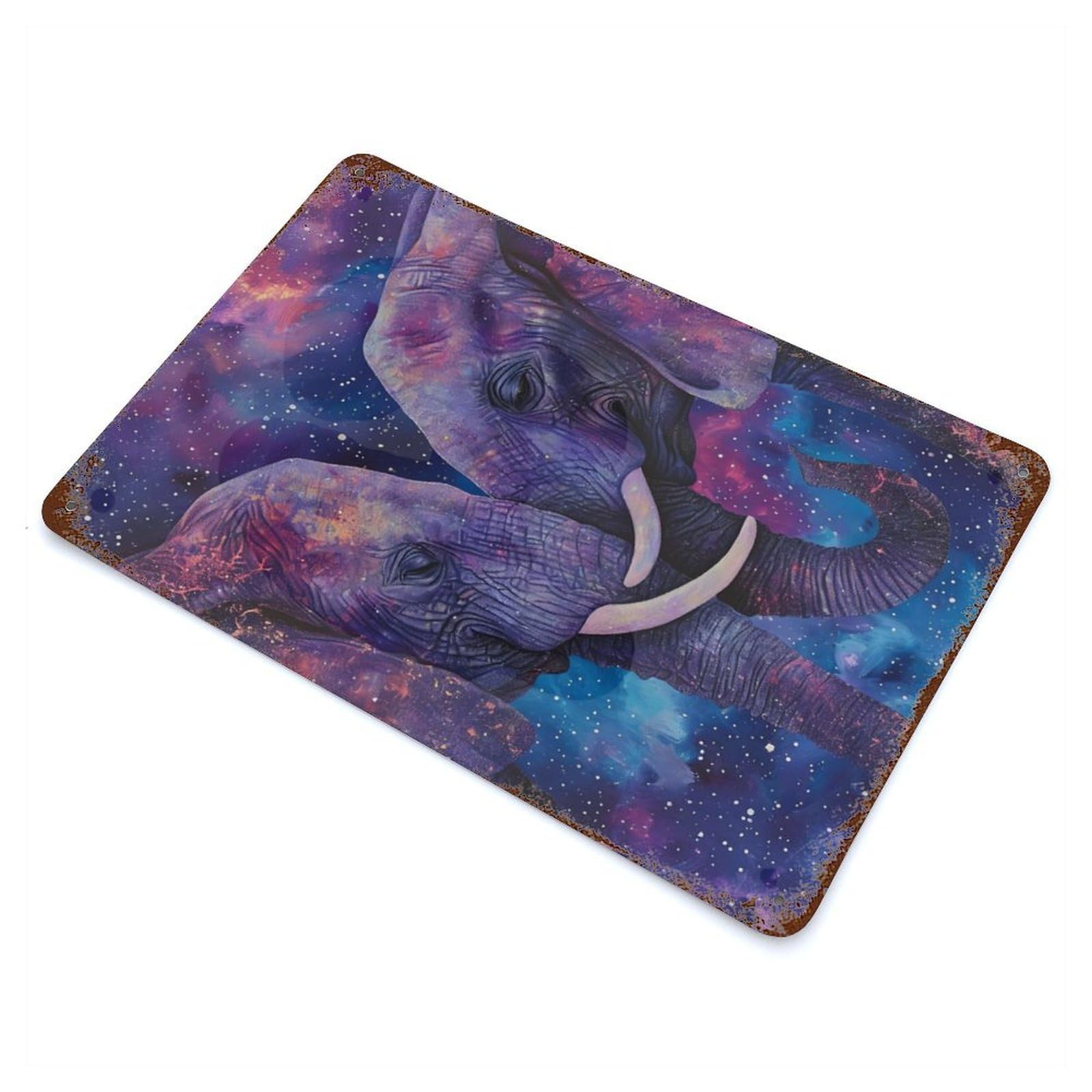 Garage Style Two Elephants In Love Aged Metal Wall Plaque 11.8"x7.9", Farmhouse Wall Decor for Bar And Workshop