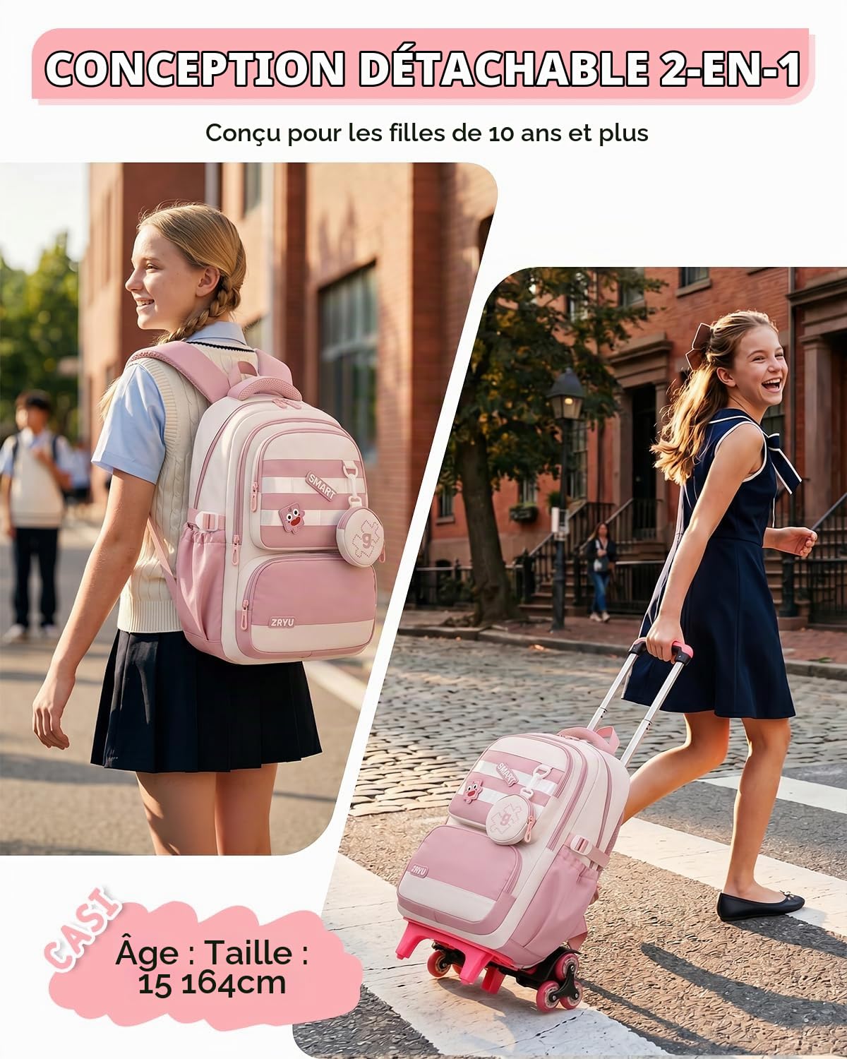 Tanou Cartable a Roulette Fille pour Ecole Primaire et Collège, 30L